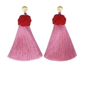 Pink & red topknot Hart tassel earrings